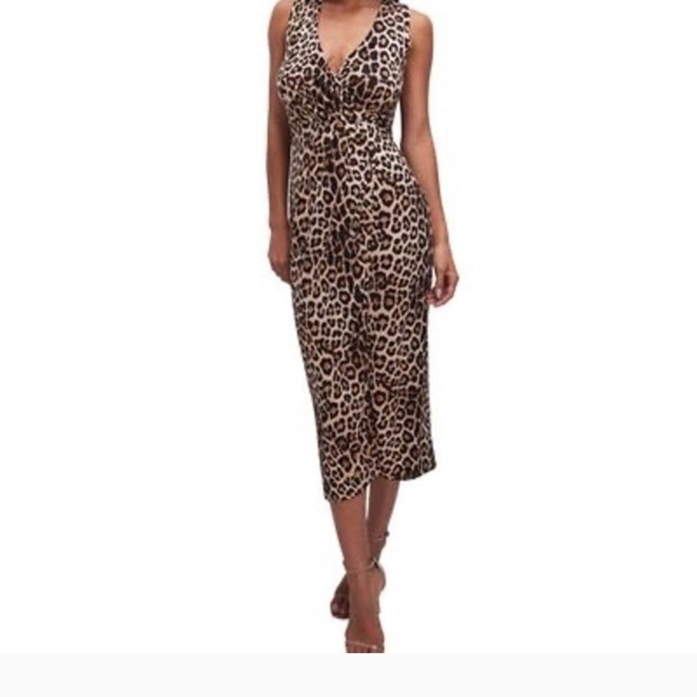 Good American Leopard Print Plus Sized Midi Dress